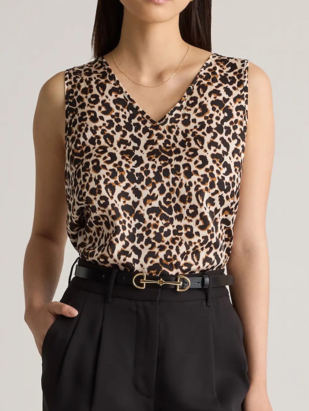 Quince Washable Stretch Silk Tank in Leopard